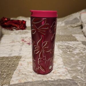 Starbucks Pink ink Tumbler with Silver Bow Design